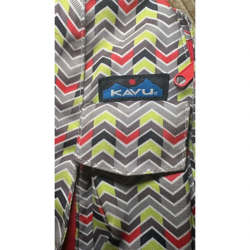 Kavu Rope Sling Crossbody Bag Geometric Print Multi-Pocket Hike Travel Teal Gray